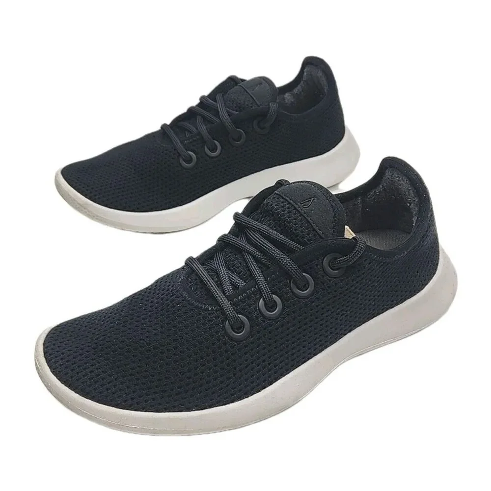 Allbirds Sneaker Shoe Tree Runner Women Size 7 Black White Lace-Up Mesh Run